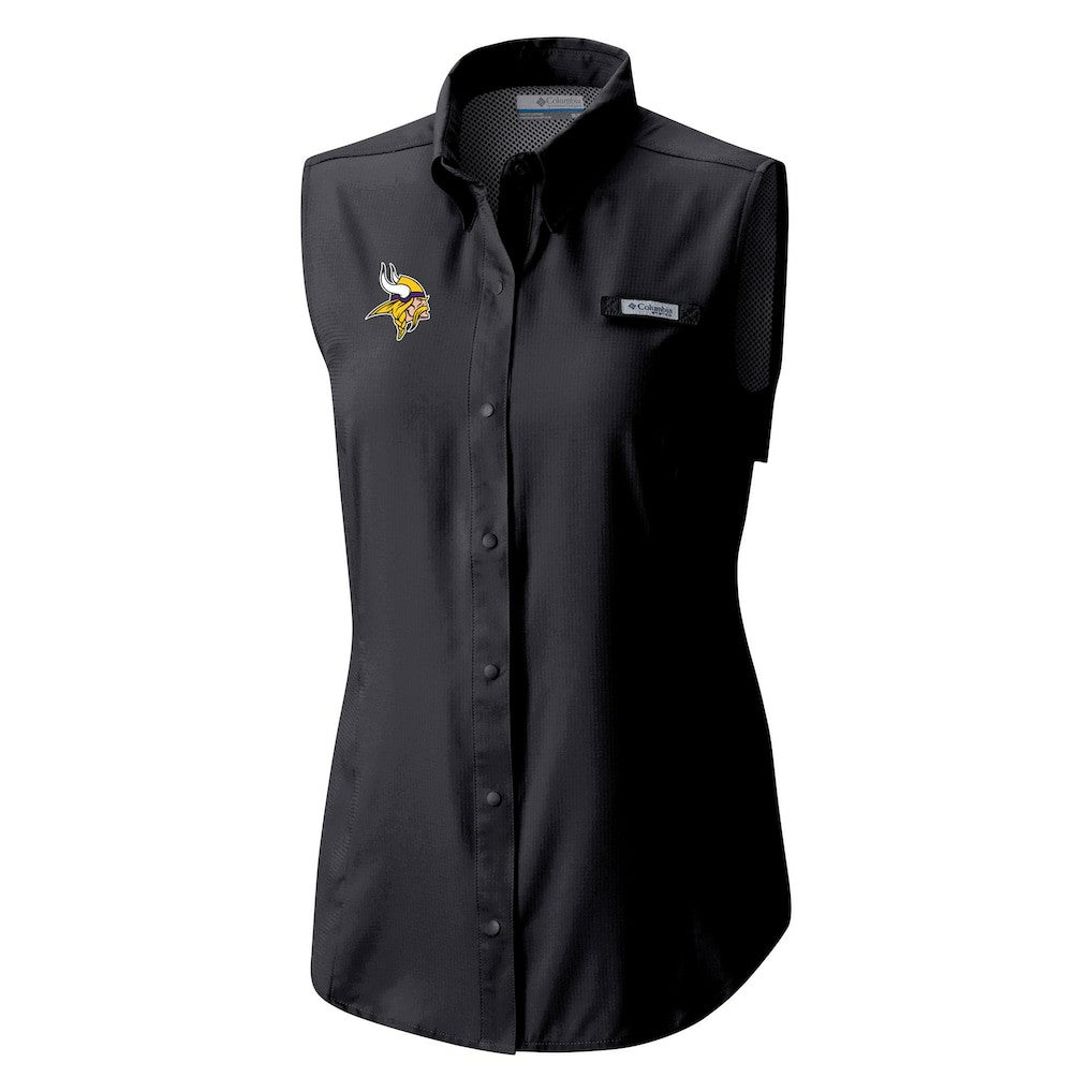 Minnesota Vikings Women's PFG Tamiami Omni-Shade Sleeveless Button-Up Shirt Black | Columbia