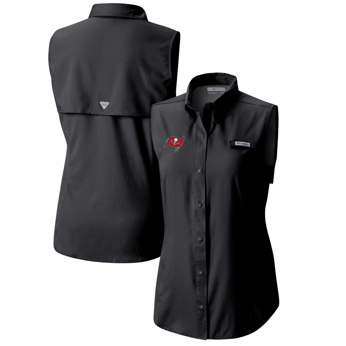Tampa Bay Buccaneers Women's PFG Tamiami Omni-Shade Sleeveless Button-Up Shirt Black | Columbia