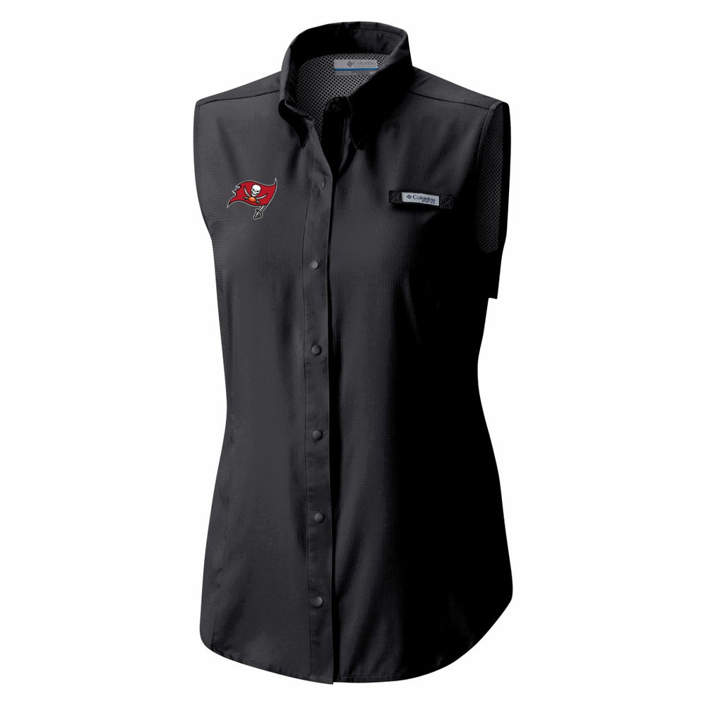 Tampa Bay Buccaneers Women's PFG Tamiami Omni-Shade Sleeveless Button-Up Shirt Black | Columbia