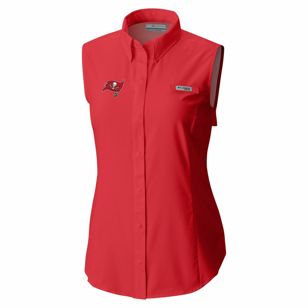 Tampa Bay Buccaneers Women's PFG Tamiami Omni-Shade Sleeveless Button-Up Shirt Red | Columbia