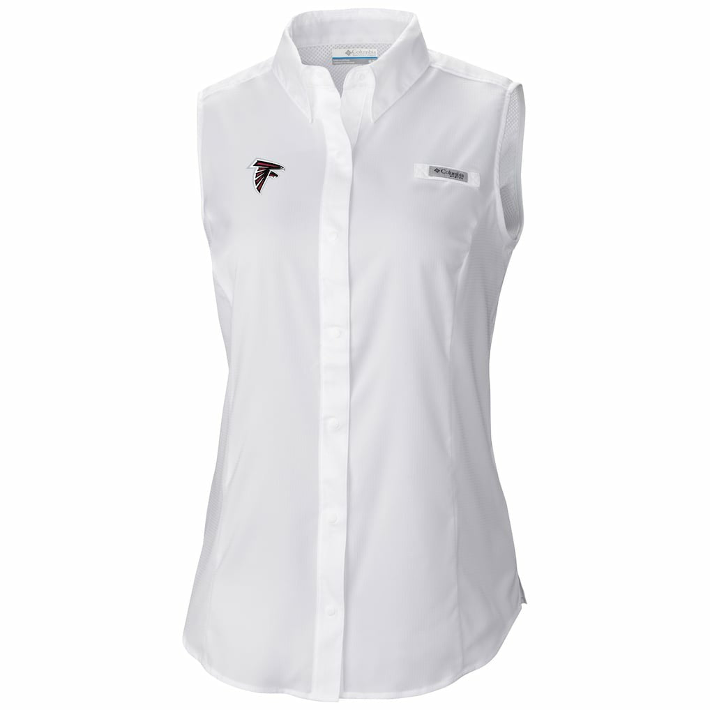 Atlanta Falcons Women's PFG Tamiami Omni-Shade Sleeveless Button-Up Shirt White | Columbia