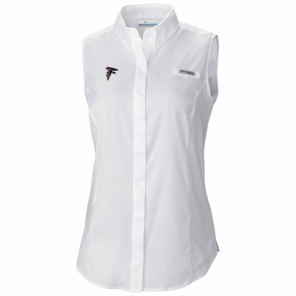Atlanta Falcons Women's PFG Tamiami Omni-Shade Sleeveless Button-Up Shirt White | Columbia