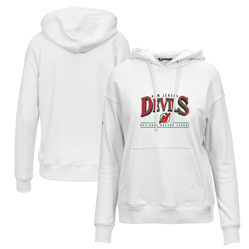 New Jersey Devils Levelwear Women's Retro Adorn Spellout Pullover Hoodie - White - NHL