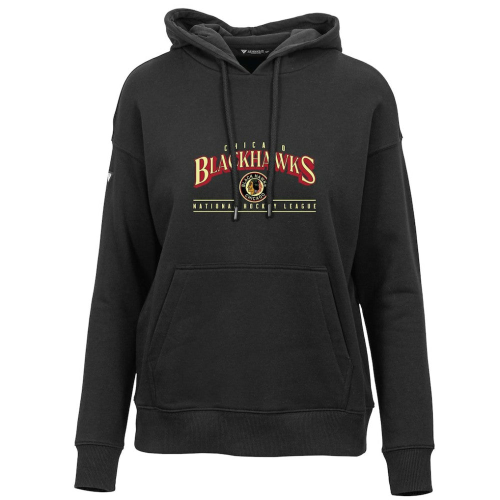 Chicago Blackhawks Levelwear Women's Retro Adorn Spellout Pullover Hoodie - Black - NHL