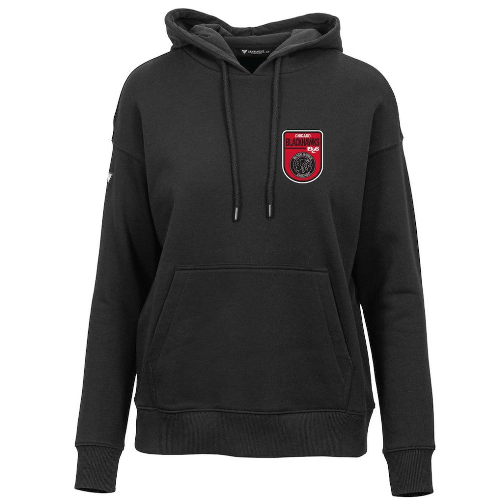 Chicago Blackhawks Levelwear Women's Retro Adorn Pullover Hoodie - Black - NHL