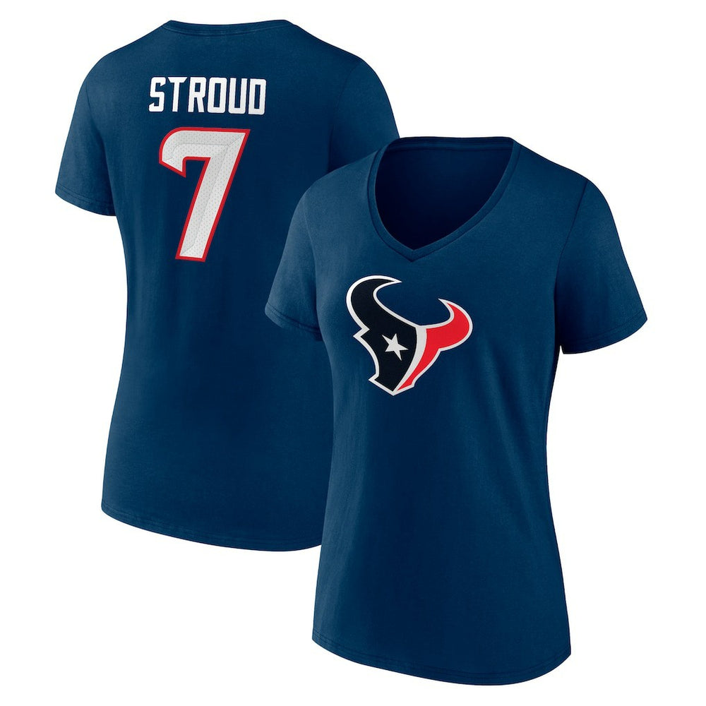 C.J. Stroud Houston Texans Women's Icon Player Name & Number V-Neck T-Shirt Navy | Fanatics