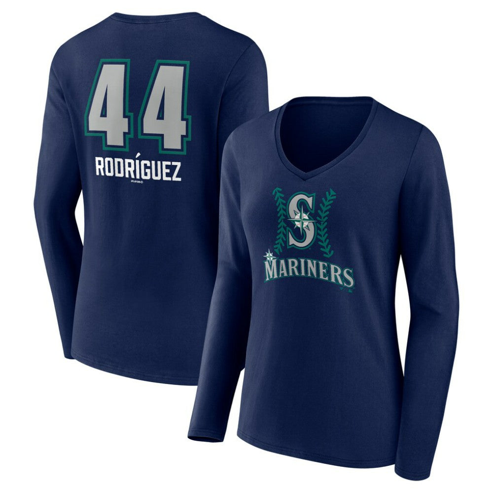 Julio Rodríguez Seattle Mariners Women's Name & Number Fastball V-Neck Long Sleeve T-Shirt - MLB