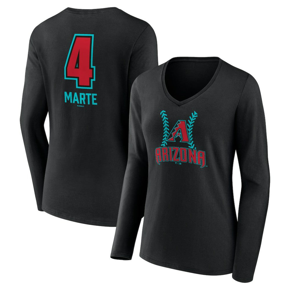 Ketel Marte Arizona Diamondbacks Women's Name & Number Fastball V-Neck Long Sleeve T-Shirt - MLB