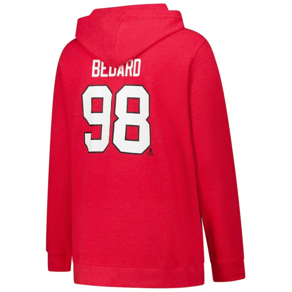 Connor Bedard Chicago Blackhawks Profile Women's Plus Size Name & Number Thermal Pullover Hoodie - Red - NHL