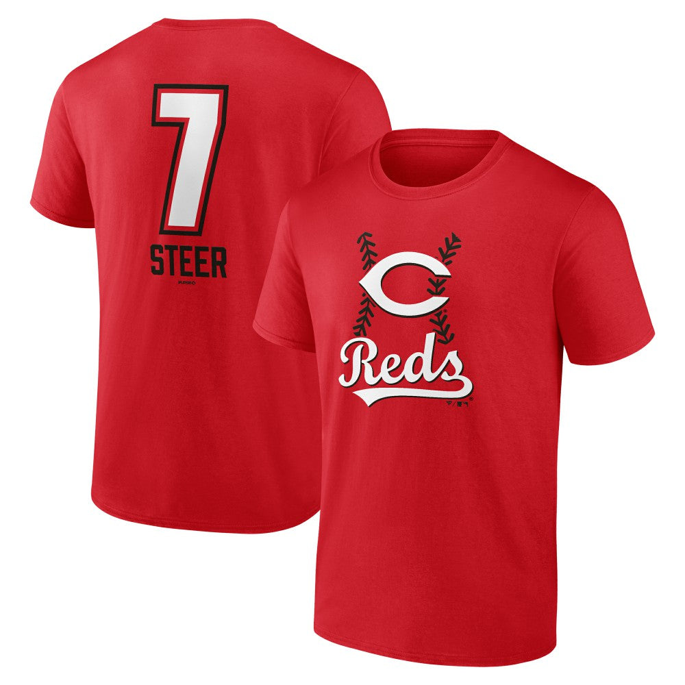 Spencer Steer Cincinnati Reds Name & Number Fastball T-Shirt - MLB