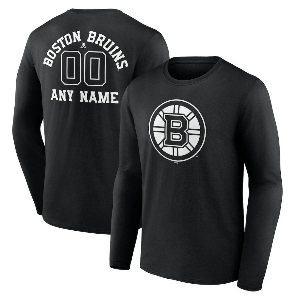 Boston Bruins Personalized Name & Number Monochrome Long Sleeve T-Shirt - Black - NHL