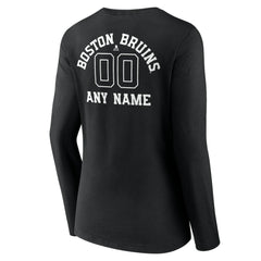 Boston Bruins Women's Personalized Name & Number Monochrome Long Sleeve V-Neck T-Shirt - Black - NHL