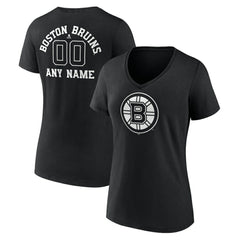 Boston Bruins Women's Personalized Name & Number Monochrome V-Neck T-Shirt - Black - NHL