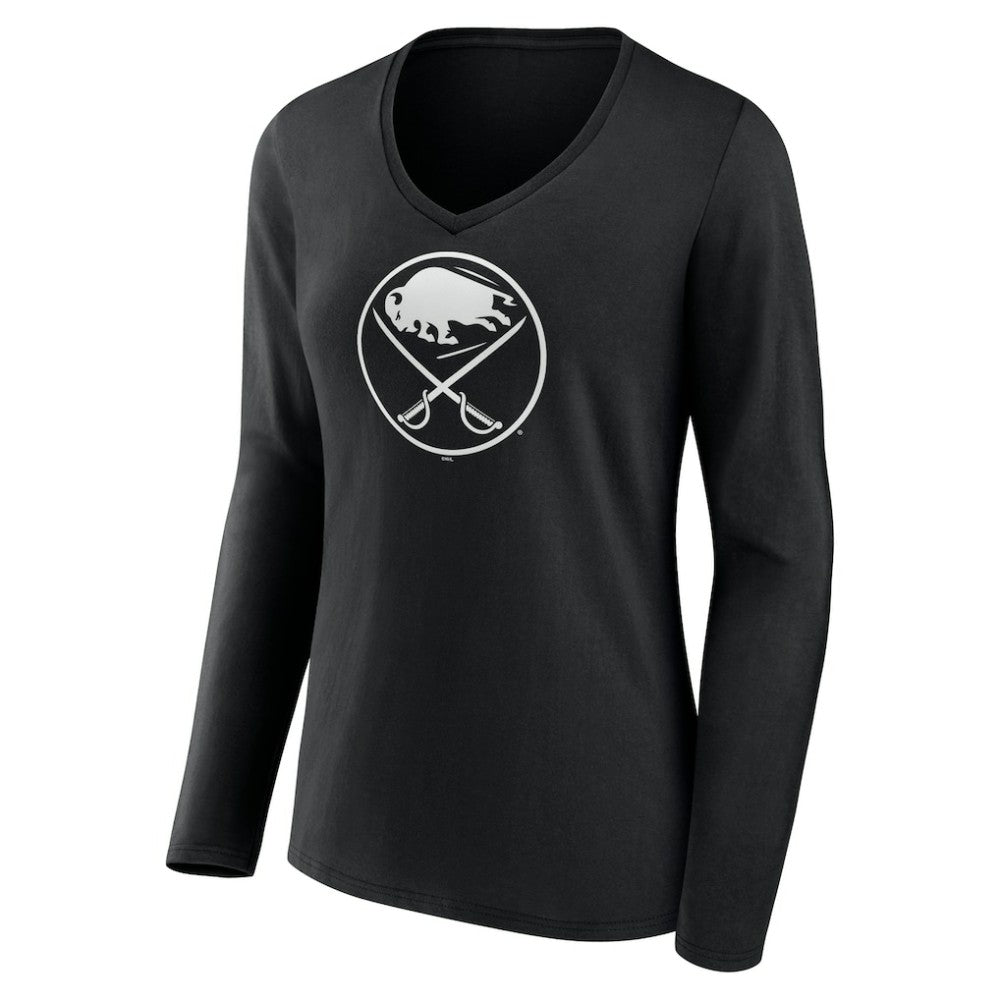 Buffalo Sabres Women's Personalized Name & Number Monochrome Long Sleeve V-Neck T-Shirt - Black - NHL