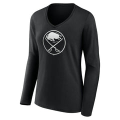 Buffalo Sabres Women's Personalized Name & Number Monochrome Long Sleeve V-Neck T-Shirt - Black - NHL