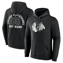 Chicago Blackhawks Personalized Name & Number Monochrome Pullover Hoodie - Black - NHL