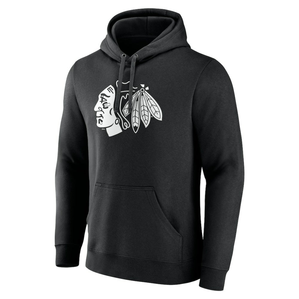Chicago Blackhawks Personalized Name & Number Monochrome Pullover Hoodie - Black - NHL