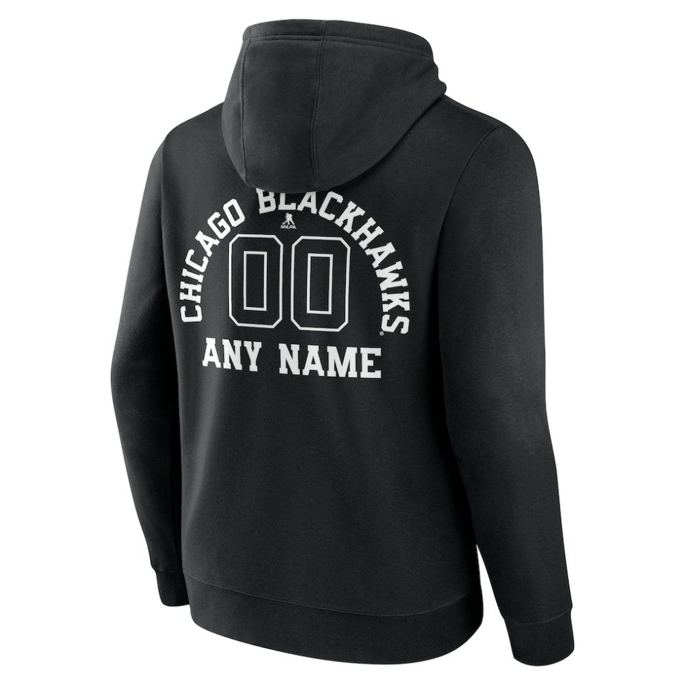 Chicago Blackhawks Personalized Name & Number Monochrome Pullover Hoodie - Black - NHL