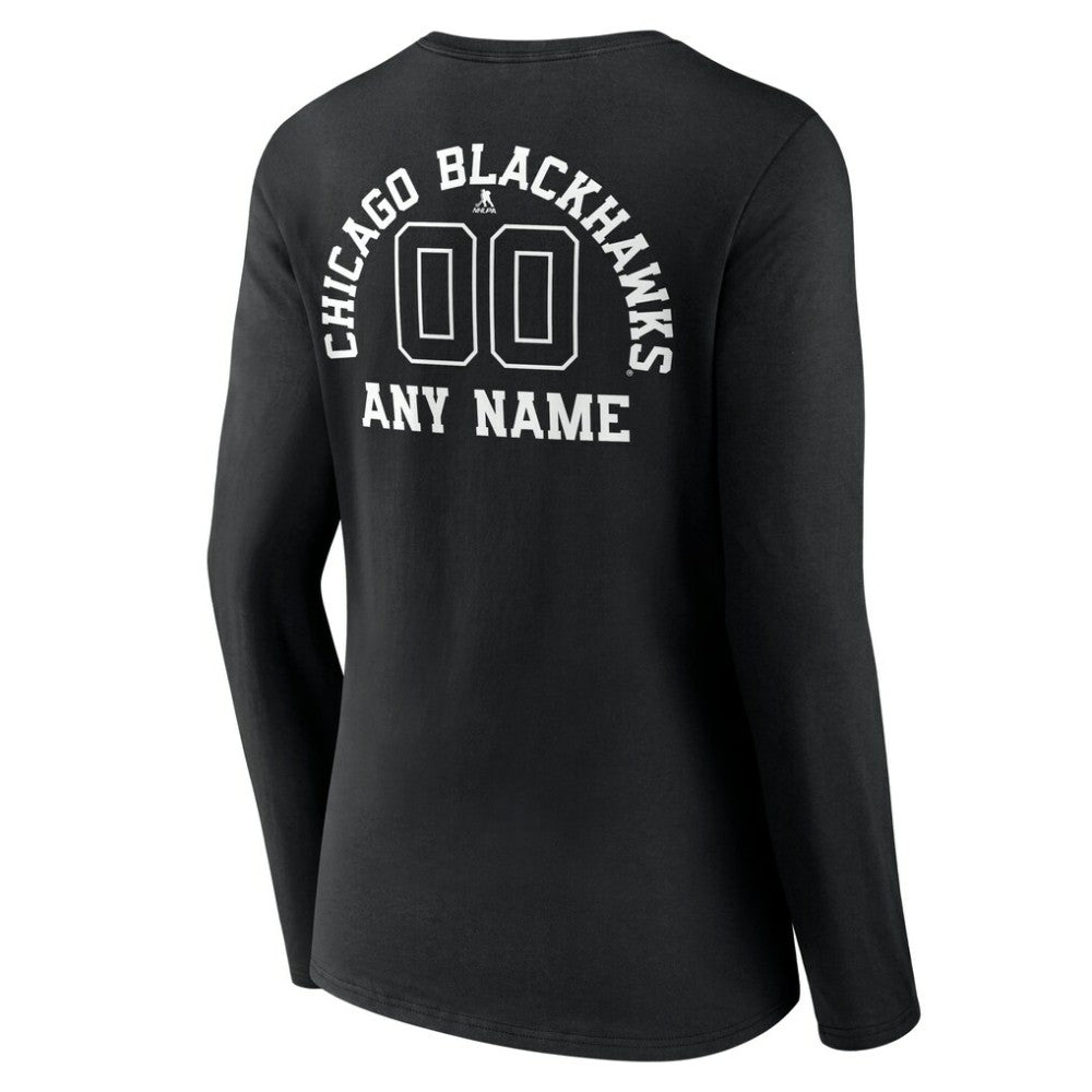 Chicago Blackhawks Women's Personalized Name & Number Monochrome Long Sleeve V-Neck T-Shirt - Black - NHL