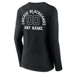 Chicago Blackhawks Women's Personalized Name & Number Monochrome Long Sleeve V-Neck T-Shirt - Black - NHL