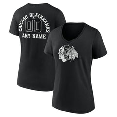 Chicago Blackhawks Women's Personalized Name & Number Monochrome V-Neck T-Shirt - Black - NHL