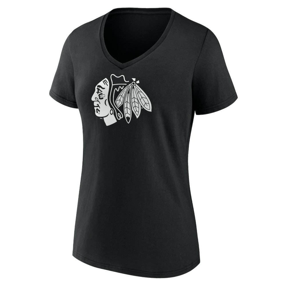 Chicago Blackhawks Women's Personalized Name & Number Monochrome V-Neck T-Shirt - Black - NHL