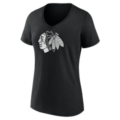 Chicago Blackhawks Women's Personalized Name & Number Monochrome V-Neck T-Shirt - Black - NHL