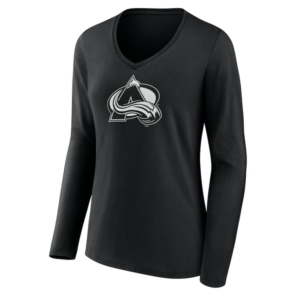 Colorado Avalanche Women's Personalized Name & Number Monochrome Long Sleeve V-Neck T-Shirt - Black - NHL