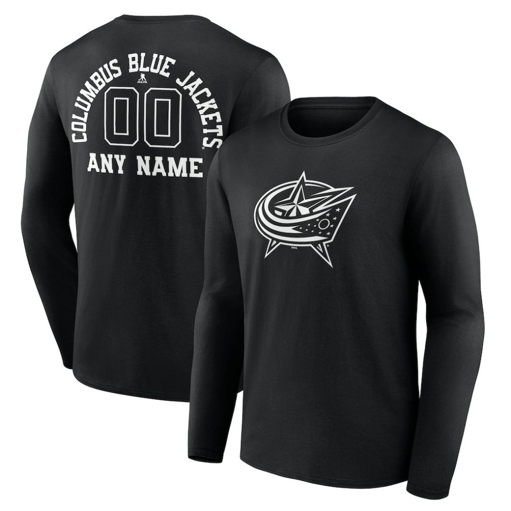 Columbus Blue Jackets Personalized Name & Number Monochrome Long Sleeve T-Shirt - Black - NHL