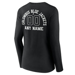 Columbus Blue Jackets Women's Personalized Name & Number Monochrome Long Sleeve V-Neck T-Shirt - Black - NHL
