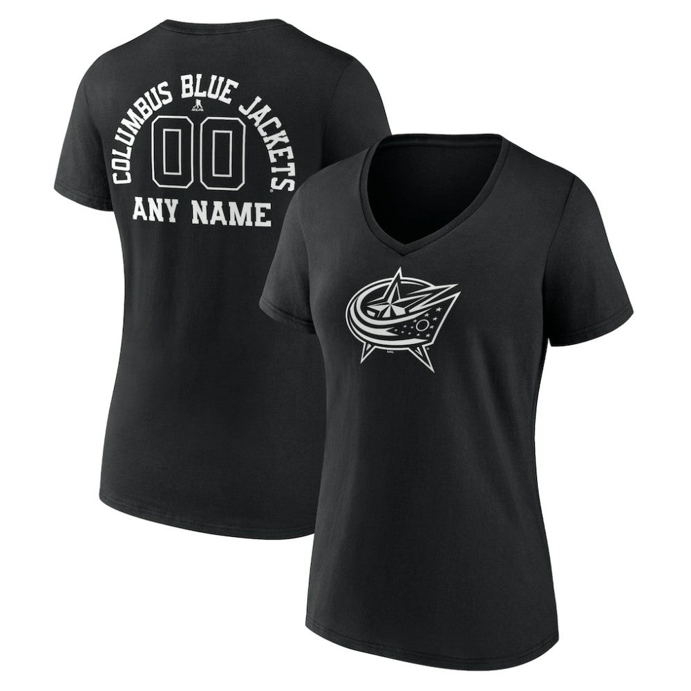 Columbus Blue Jackets Women's Personalized Name & Number Monochrome V-Neck T-Shirt - Black - NHL