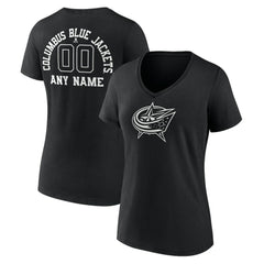 Columbus Blue Jackets Women's Personalized Name & Number Monochrome V-Neck T-Shirt - Black - NHL