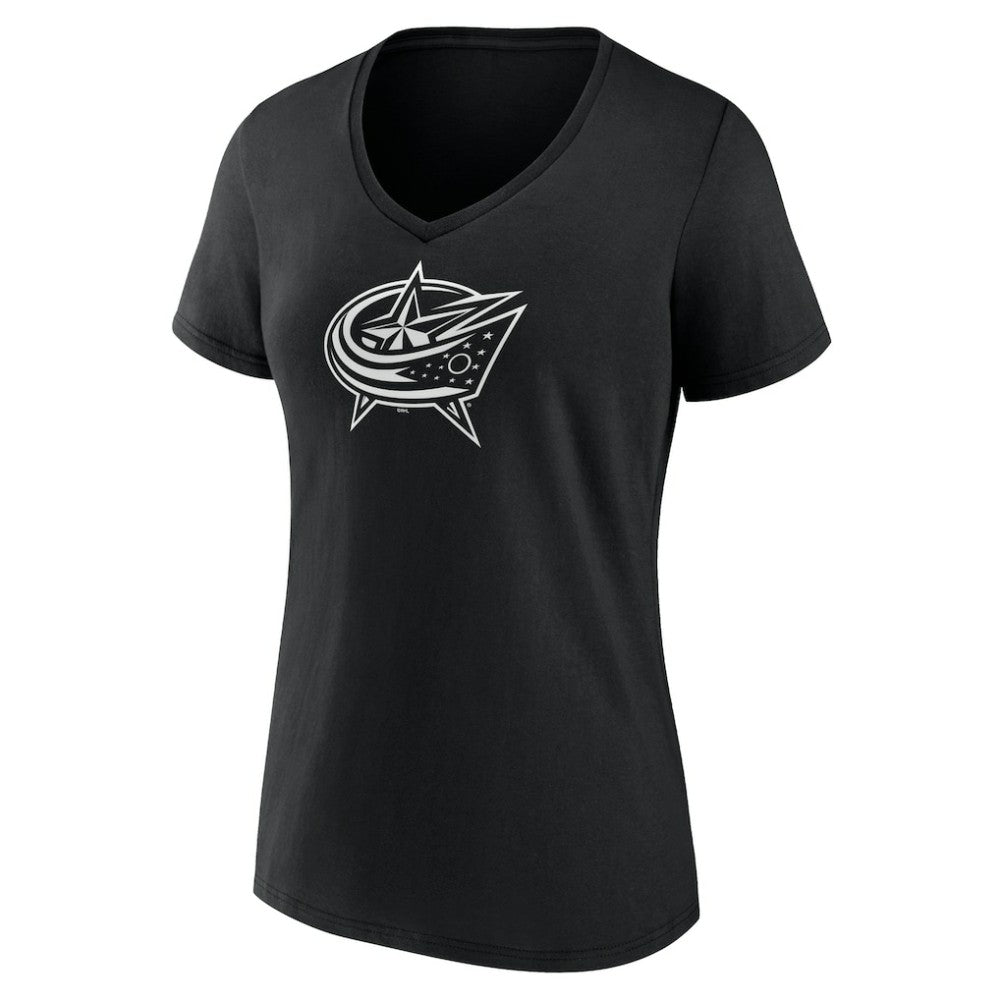 Columbus Blue Jackets Women's Personalized Name & Number Monochrome V-Neck T-Shirt - Black - NHL