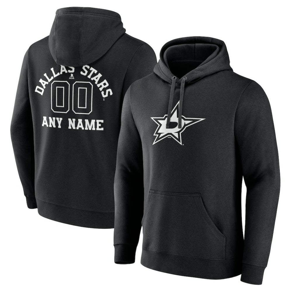 Dallas Stars Personalized Name & Number Monochrome Pullover Hoodie - Black - NHL