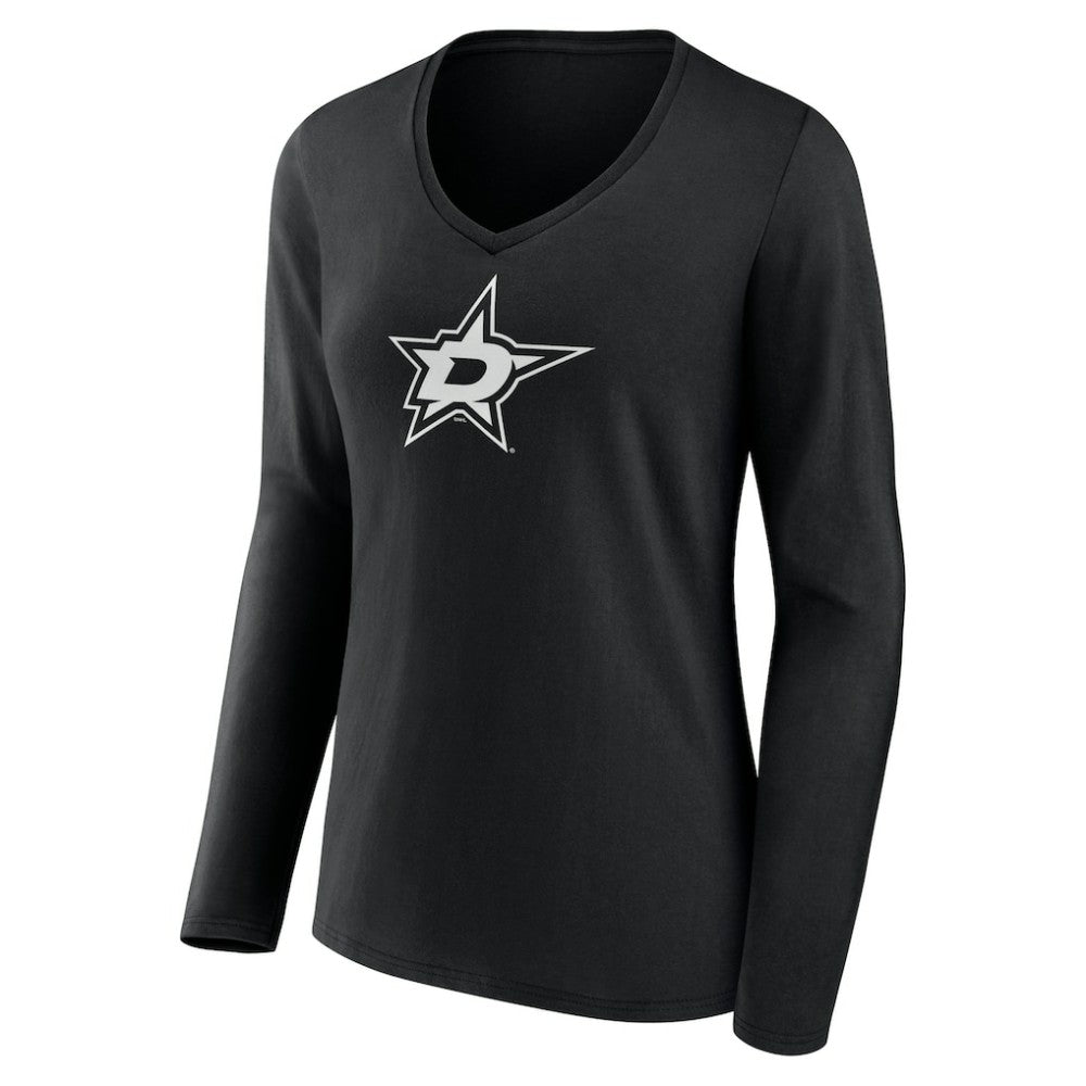 Dallas Stars Women's Personalized Name & Number Monochrome Long Sleeve V-Neck T-Shirt - Black - NHL