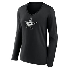 Dallas Stars Women's Personalized Name & Number Monochrome Long Sleeve V-Neck T-Shirt - Black - NHL