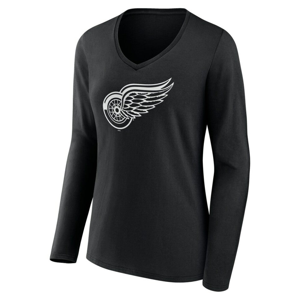 Detroit Red Wings Women's Personalized Name & Number Monochrome Long Sleeve V-Neck T-Shirt - Black - NHL