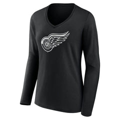 Detroit Red Wings Women's Personalized Name & Number Monochrome Long Sleeve V-Neck T-Shirt - Black - NHL