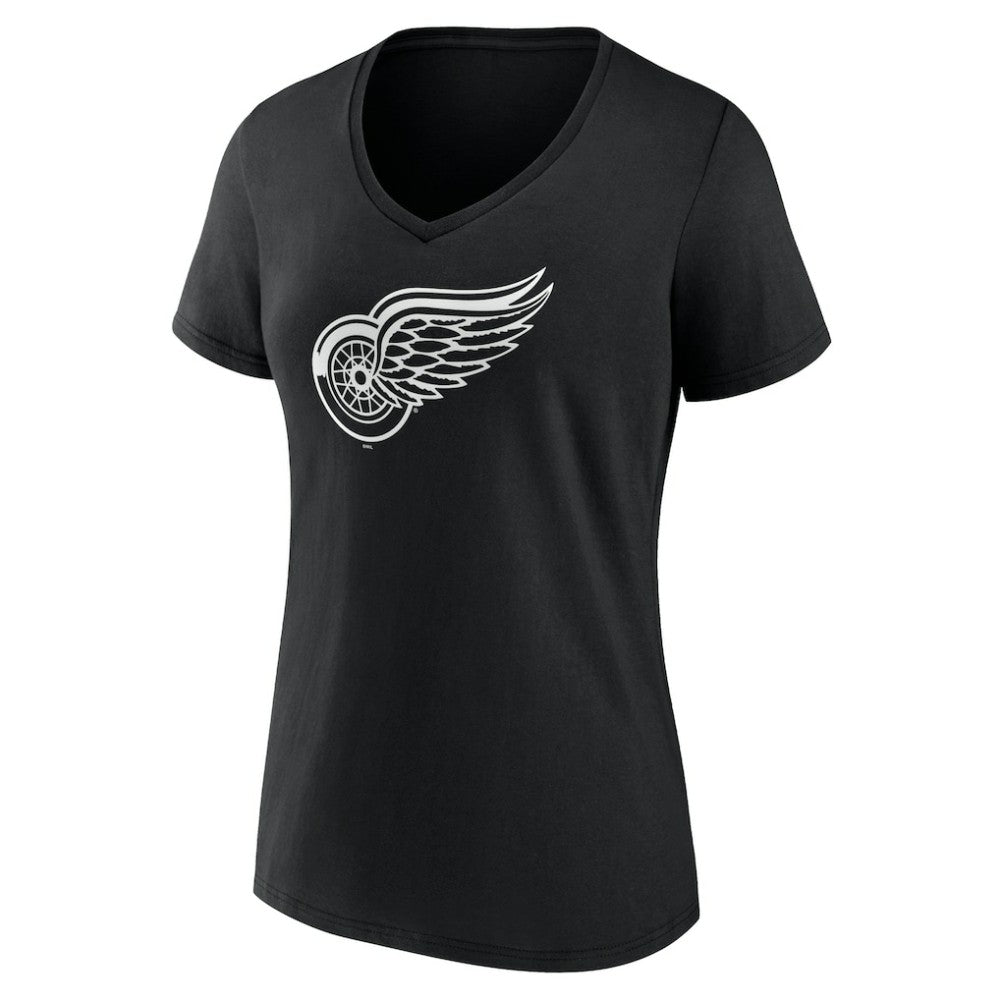 Detroit Red Wings Women's Personalized Name & Number Monochrome V-Neck T-Shirt - Black - NHL