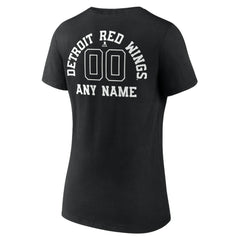 Detroit Red Wings Women's Personalized Name & Number Monochrome V-Neck T-Shirt - Black - NHL