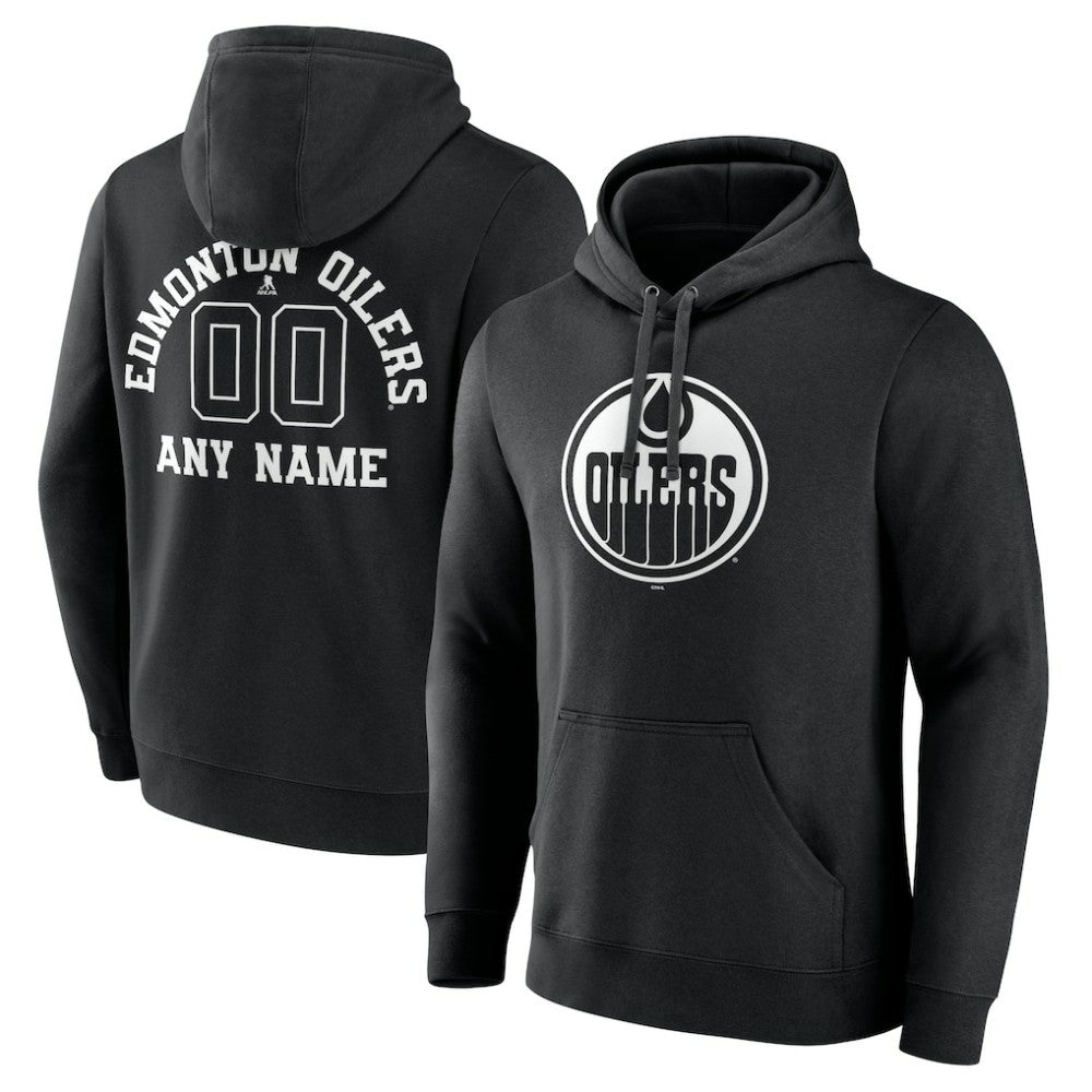 Edmonton Oilers Personalized Name & Number Monochrome Pullover Hoodie - Black - NHL
