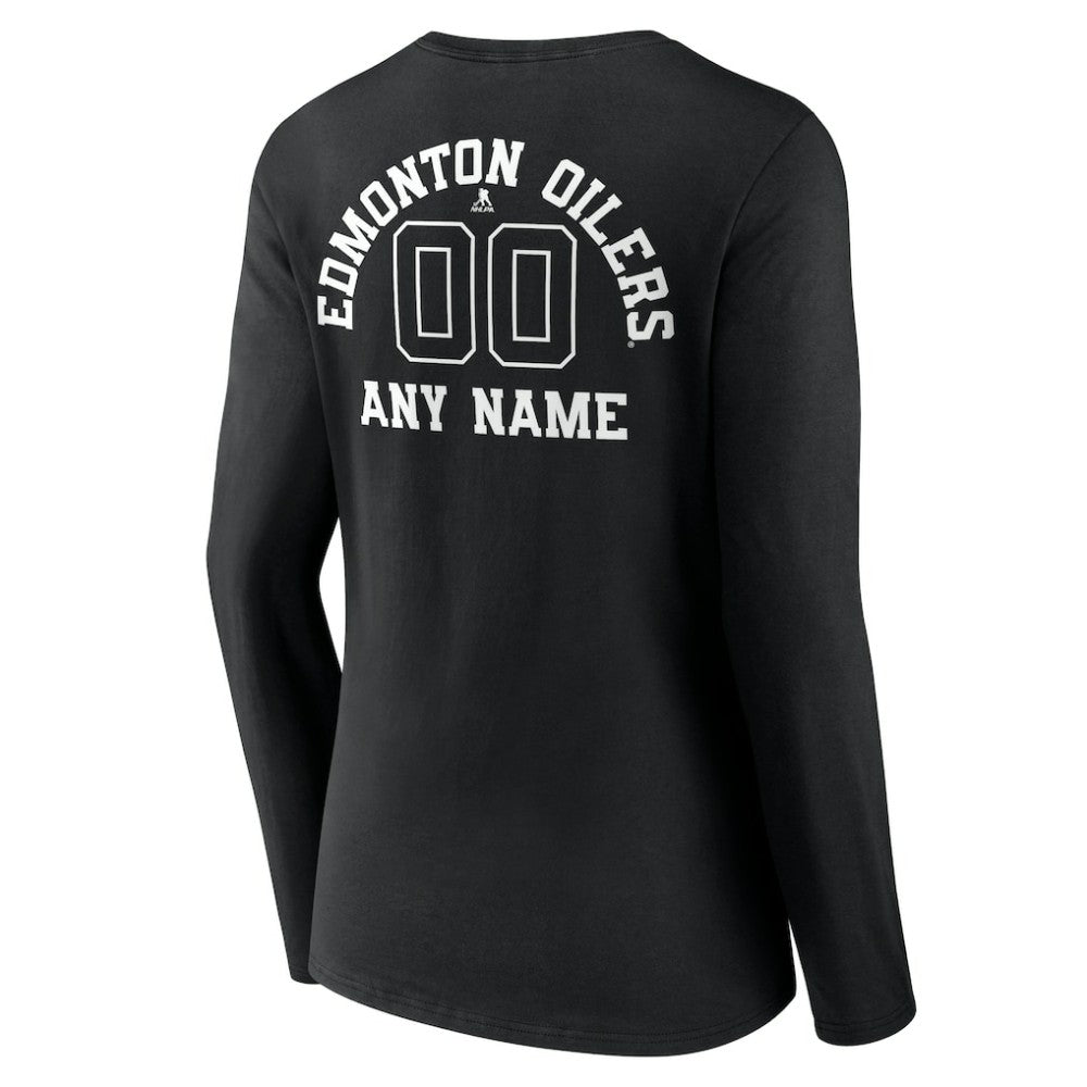 Edmonton Oilers Women's Personalized Name & Number Monochrome Long Sleeve V-Neck T-Shirt - Black - NHL