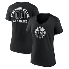 Edmonton Oilers Women's Personalized Name & Number Monochrome V-Neck T-Shirt - Black - NHL