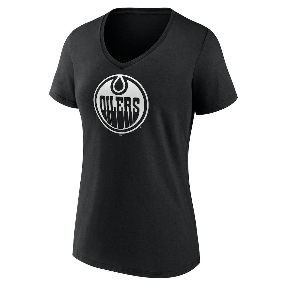 Edmonton Oilers Women's Personalized Name & Number Monochrome V-Neck T-Shirt - Black - NHL
