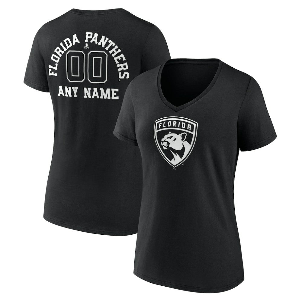 Florida Panthers Women's Personalized Name & Number Monochrome V-Neck T-Shirt - Black - NHL