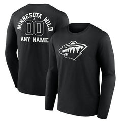 Minnesota Wild Personalized Name & Number Monochrome Long Sleeve T-Shirt - Black - NHL