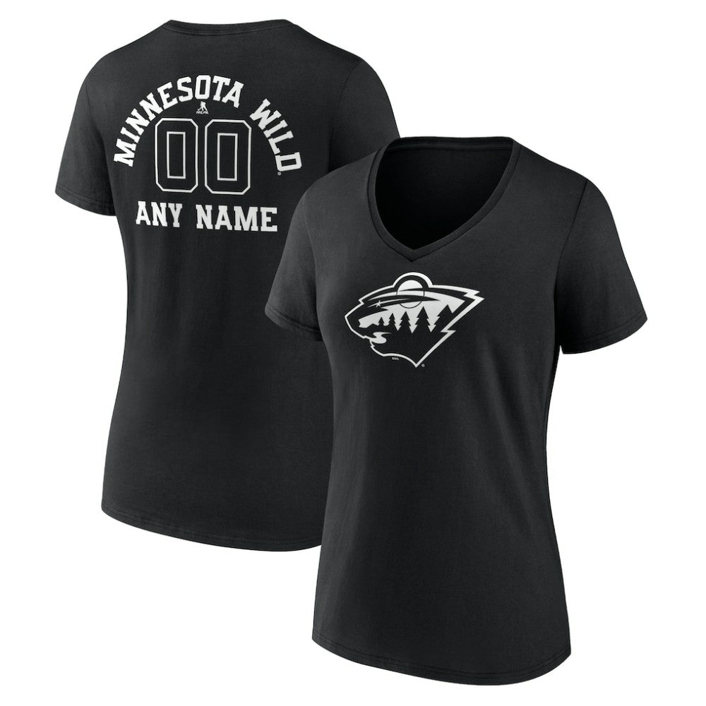 Minnesota Wild Women's Personalized Name & Number Monochrome V-Neck T-Shirt - Black - NHL