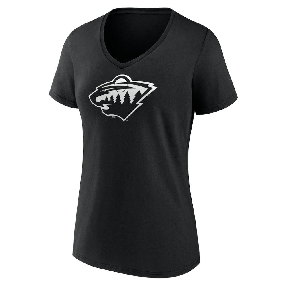 Minnesota Wild Women's Personalized Name & Number Monochrome V-Neck T-Shirt - Black - NHL