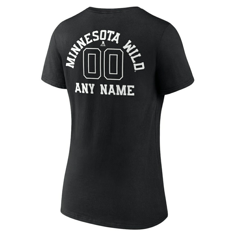 Minnesota Wild Women's Personalized Name & Number Monochrome V-Neck T-Shirt - Black - NHL