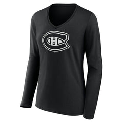 Montreal Canadiens Women's Personalized Name & Number Monochrome Long Sleeve V-Neck T-Shirt - Black - NHL